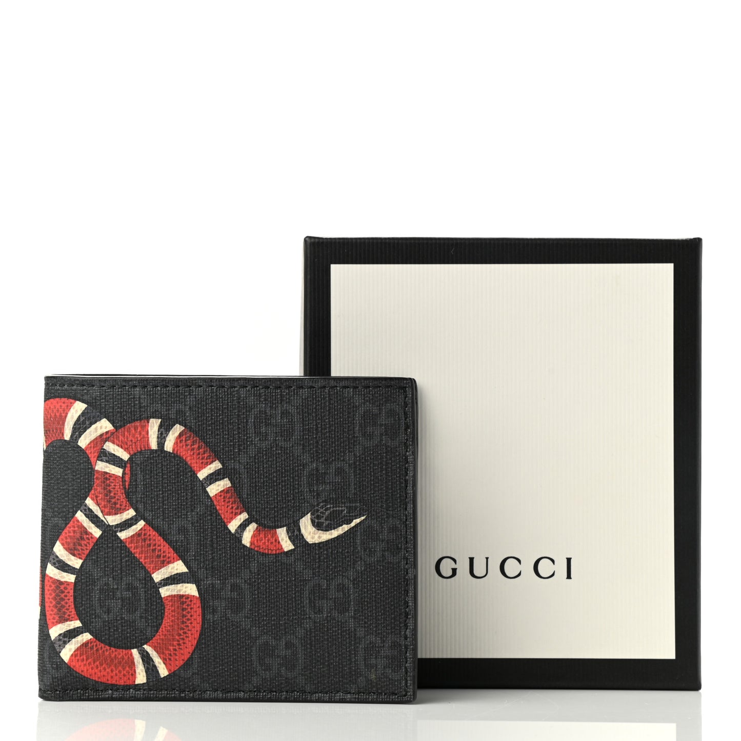 GG Supreme Monogram Selleria Calfskin Kingsnake Bi-Fold Wallet Black Multicolor