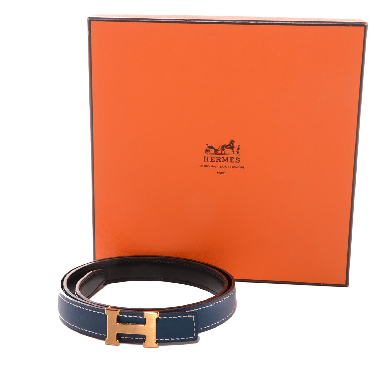 Swift Box Reversible Brushed Gold Constance 18mm H Belt 70 Bleu Thalassa Black