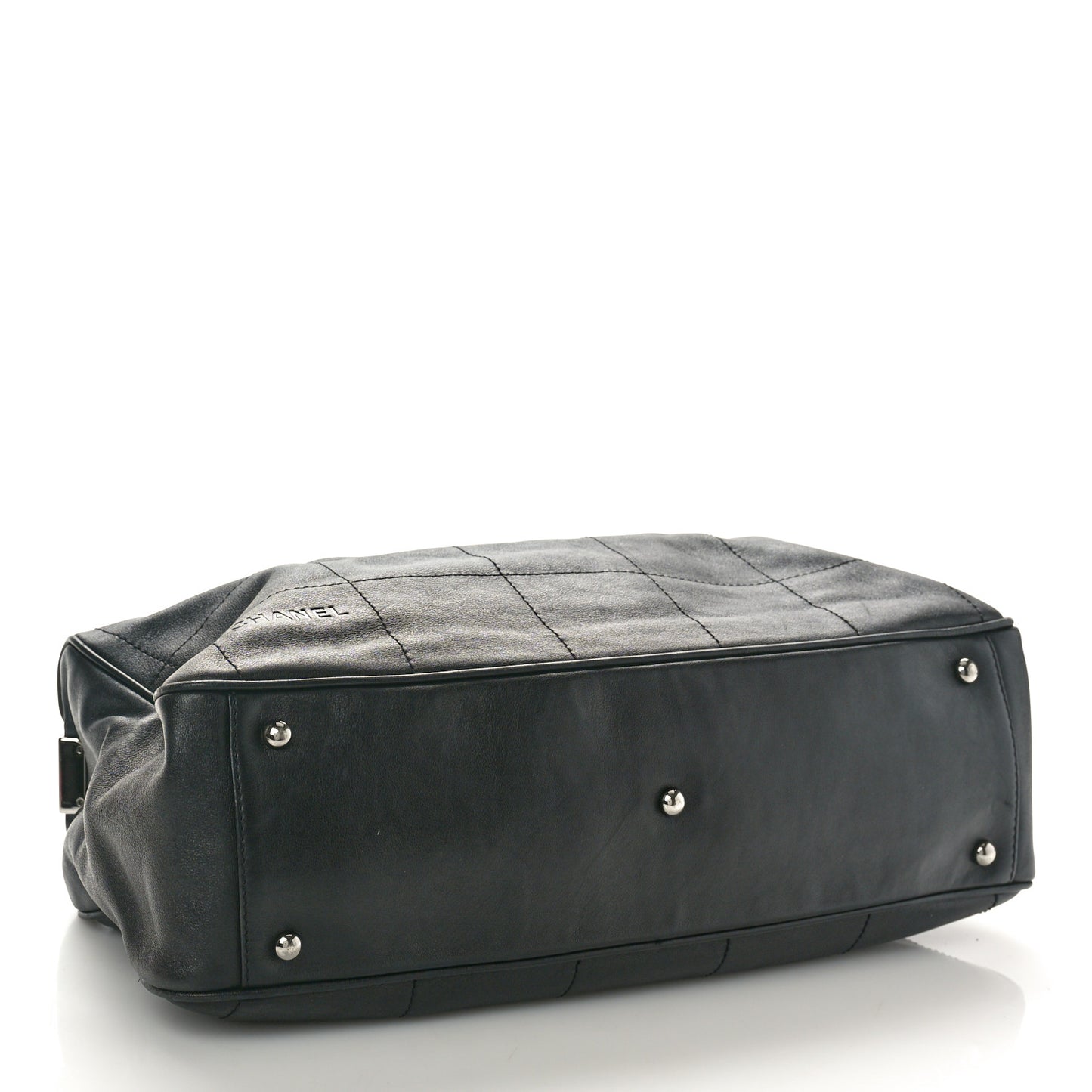Lambskin Square Stitched Large Tote Black