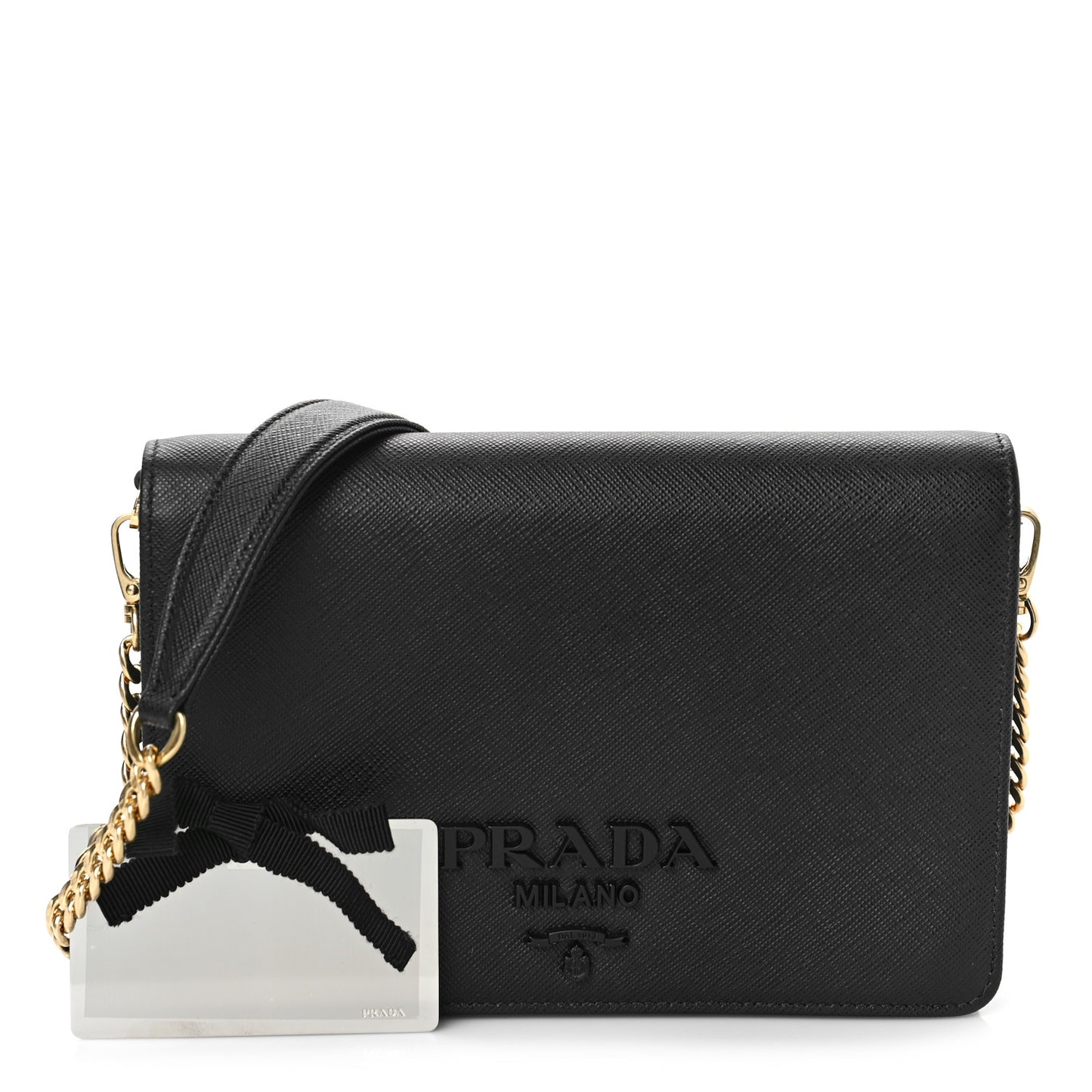 Saffiano Lux Monochrome Chain Wallet Black Black