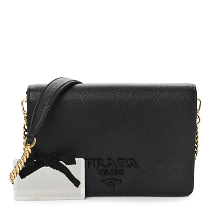 Prada Saffiano Lux Monochrome Chain Wallet Black Black 1 of 7