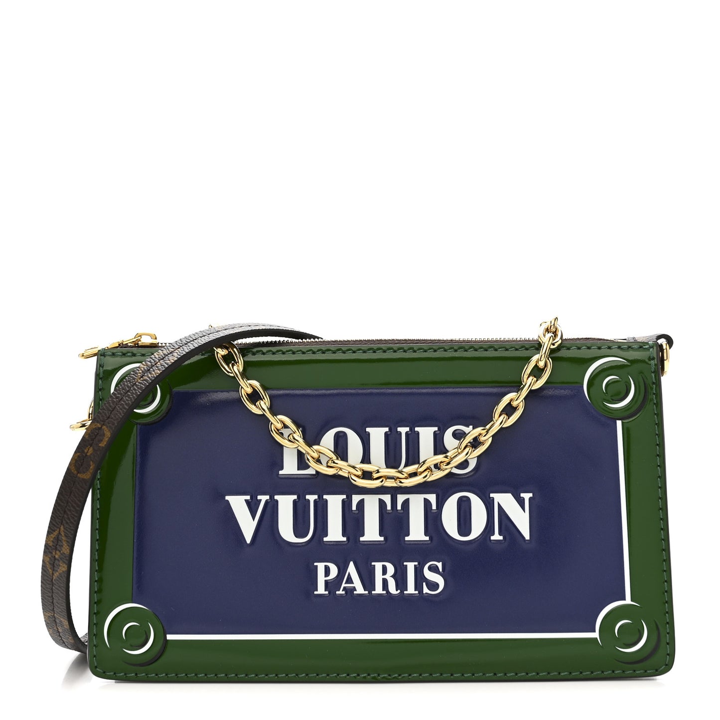 Monogram Calfskin Embossed Lexington Pouch Blue Green