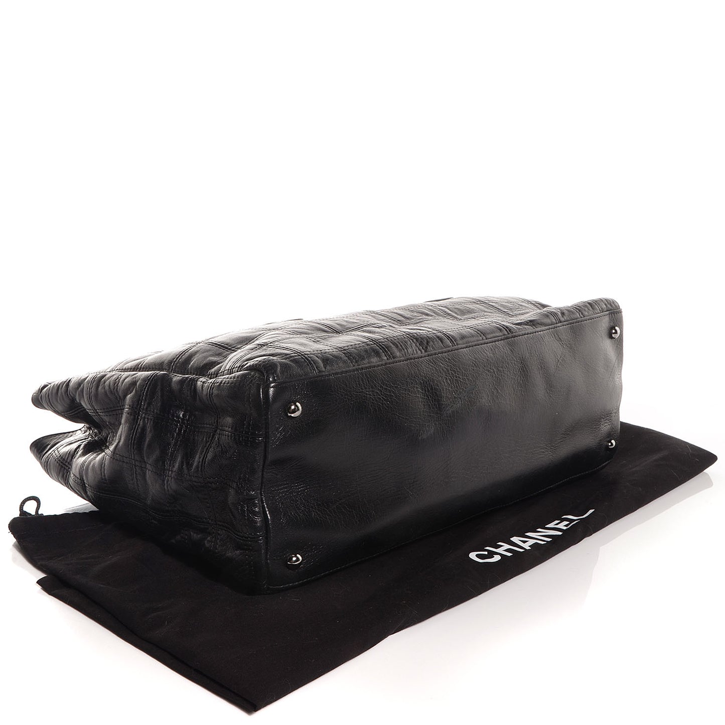 Lambskin Stitched Lax Shopping Tote Black