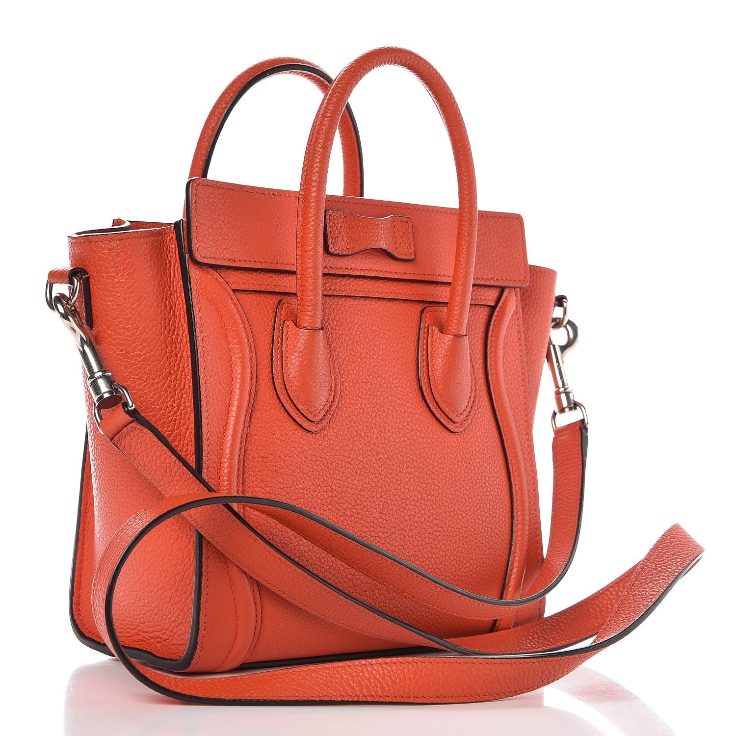 Celine Drummed Calfskin Nano Luggage Vermillion 4 of 15