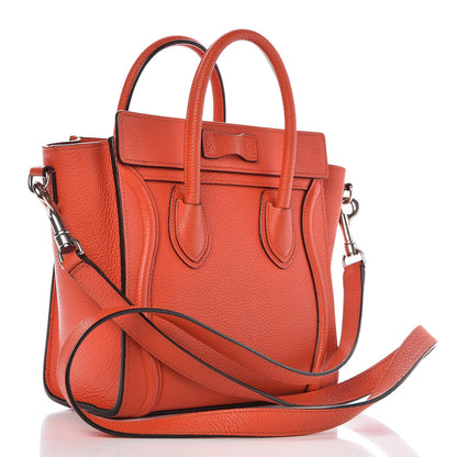 Celine Drummed Calfskin Nano Luggage Vermillion 4 of 15