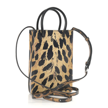 Balenciaga Smooth Calfskin Leopard Print Logo Shopping Phone Holder Bag Beige Black 3 of 10