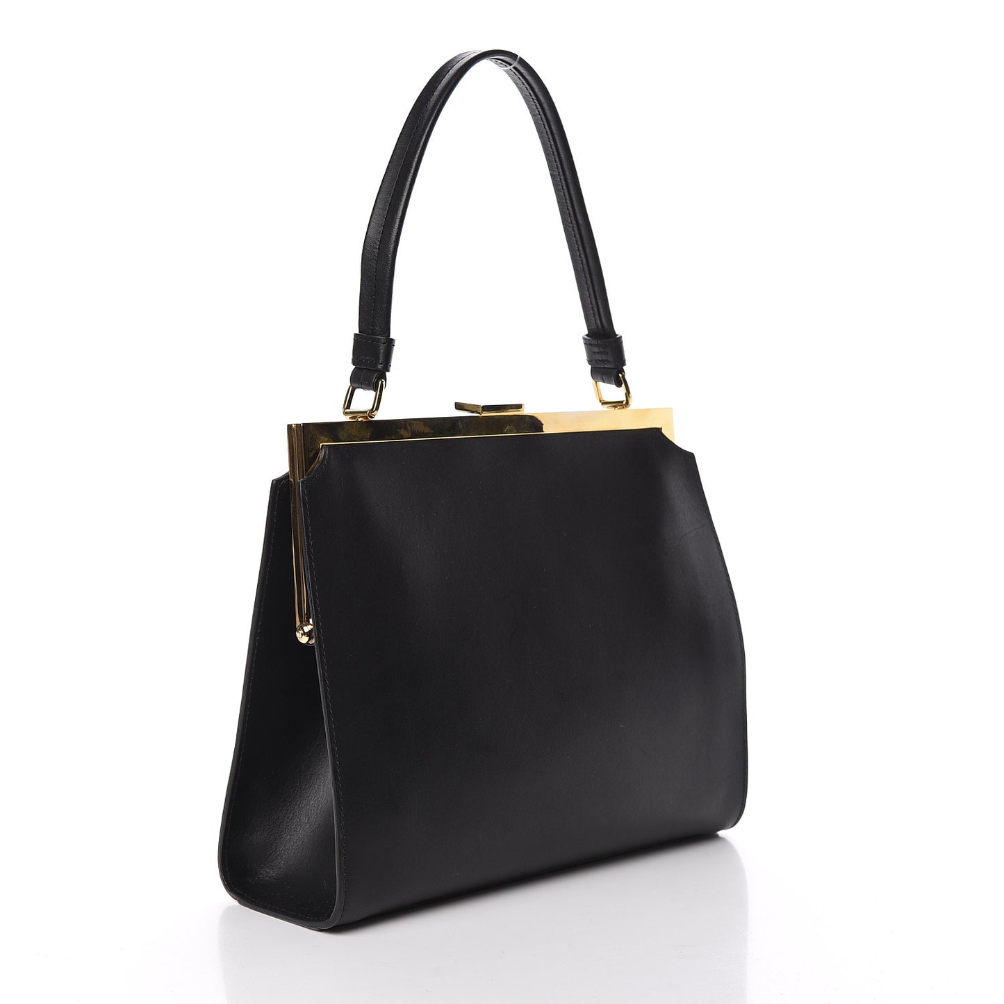 Vegetable Tanned Calfskin Elegant Top Handle Bag Black