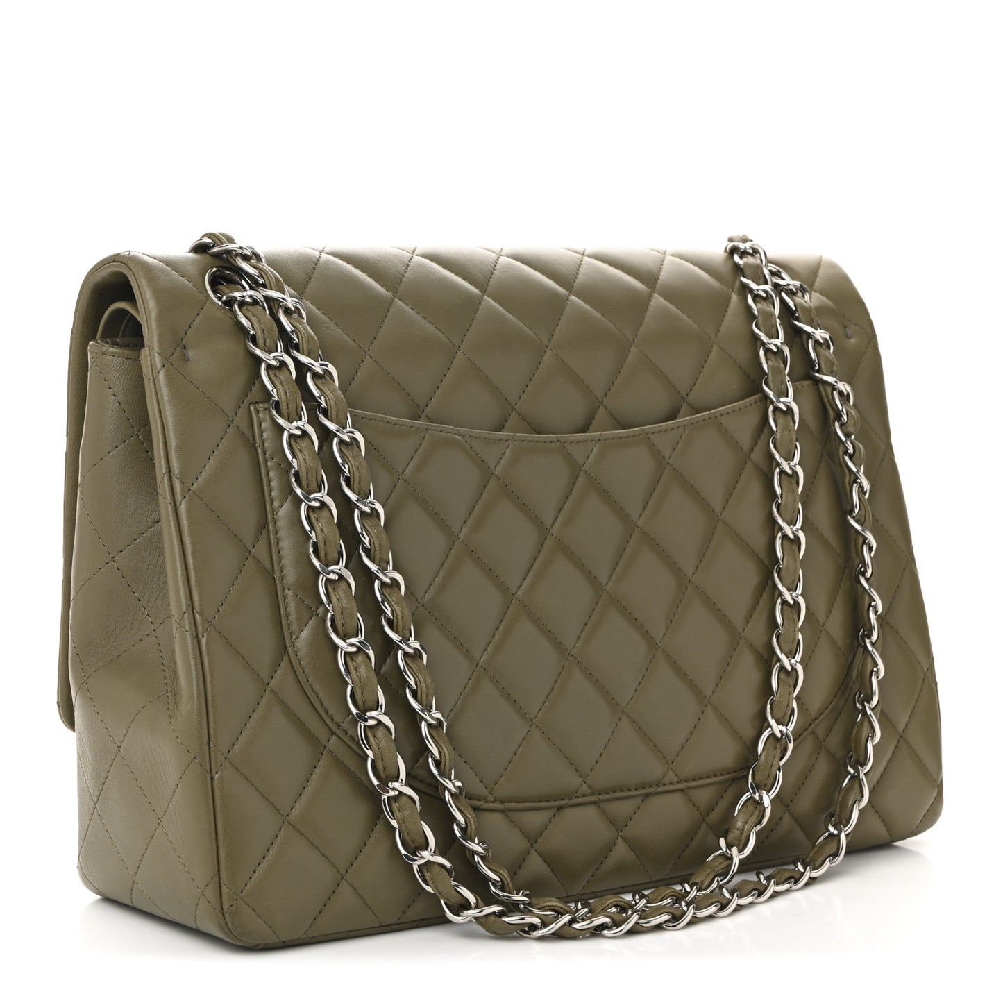 Lambskin Quilted Maxi Double Flap Green
