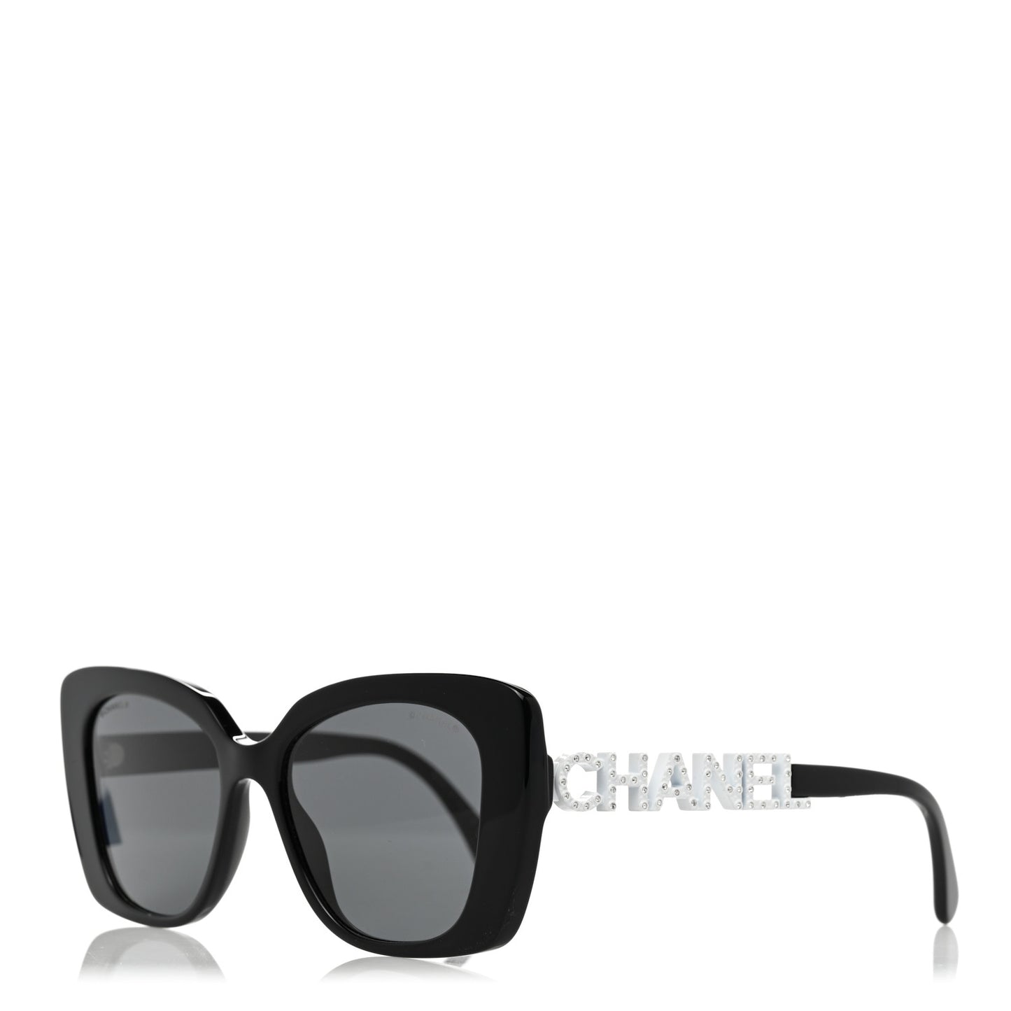 Acetate Strass Square Sunglasses 5422-B Black White