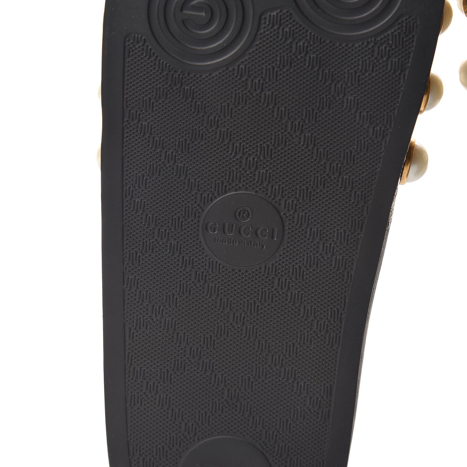 Gucci GG Supreme Monogram Pearls Slide Sandals 34 Beige 6 of 8