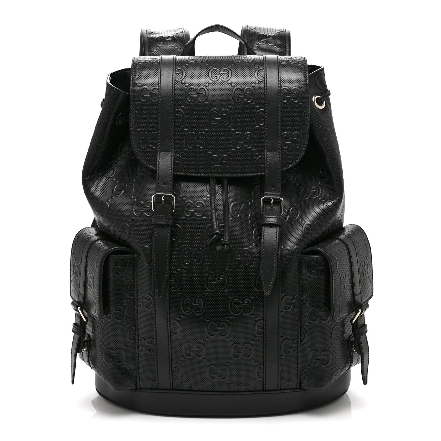 Calfskin GG Tennis Embossed Double Buckle Backpack Black