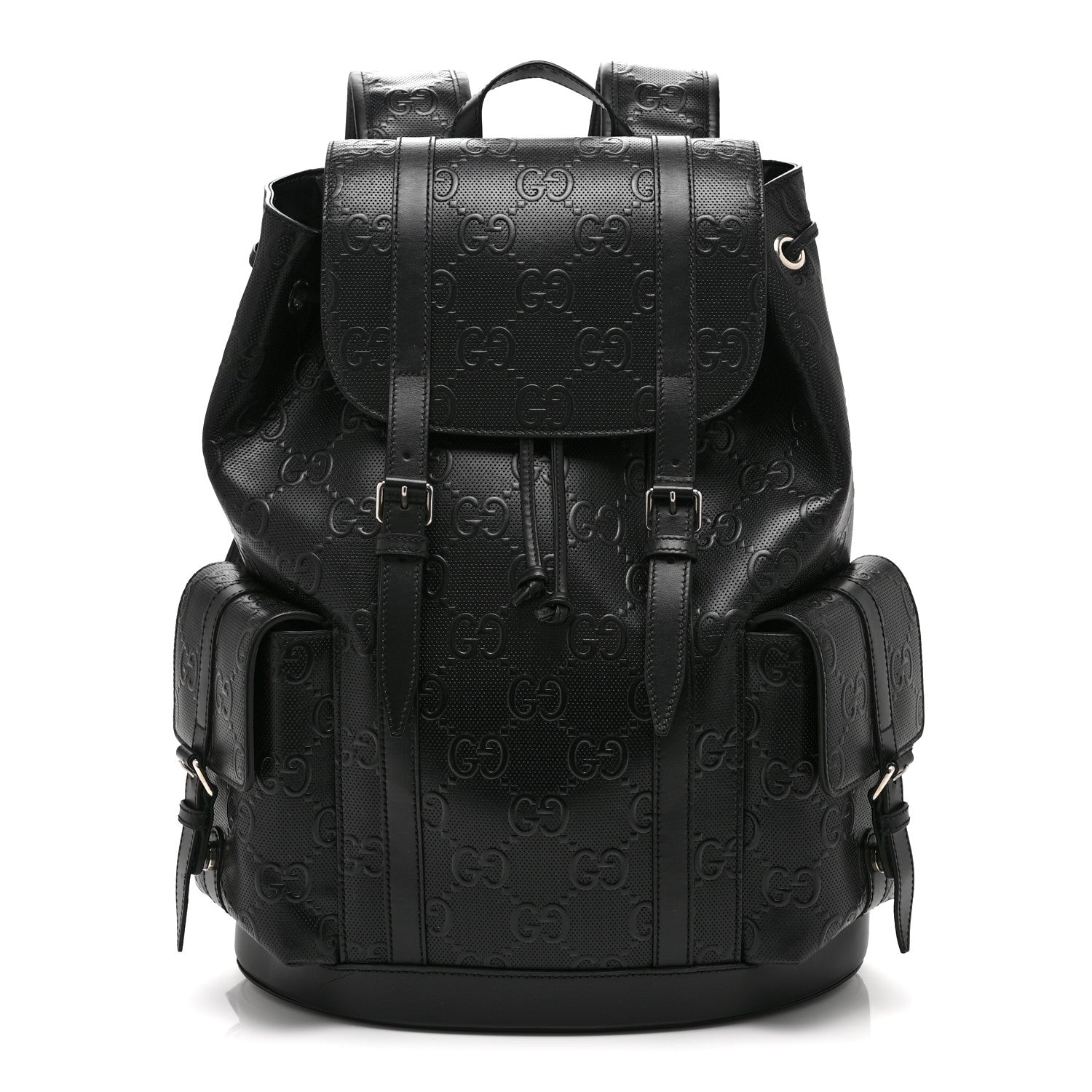 Gucci Calfskin GG Tennis Embossed Double Buckle Backpack Black 1 of 11