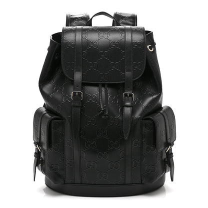 Gucci Calfskin GG Tennis Embossed Double Buckle Backpack Black 1 of 11