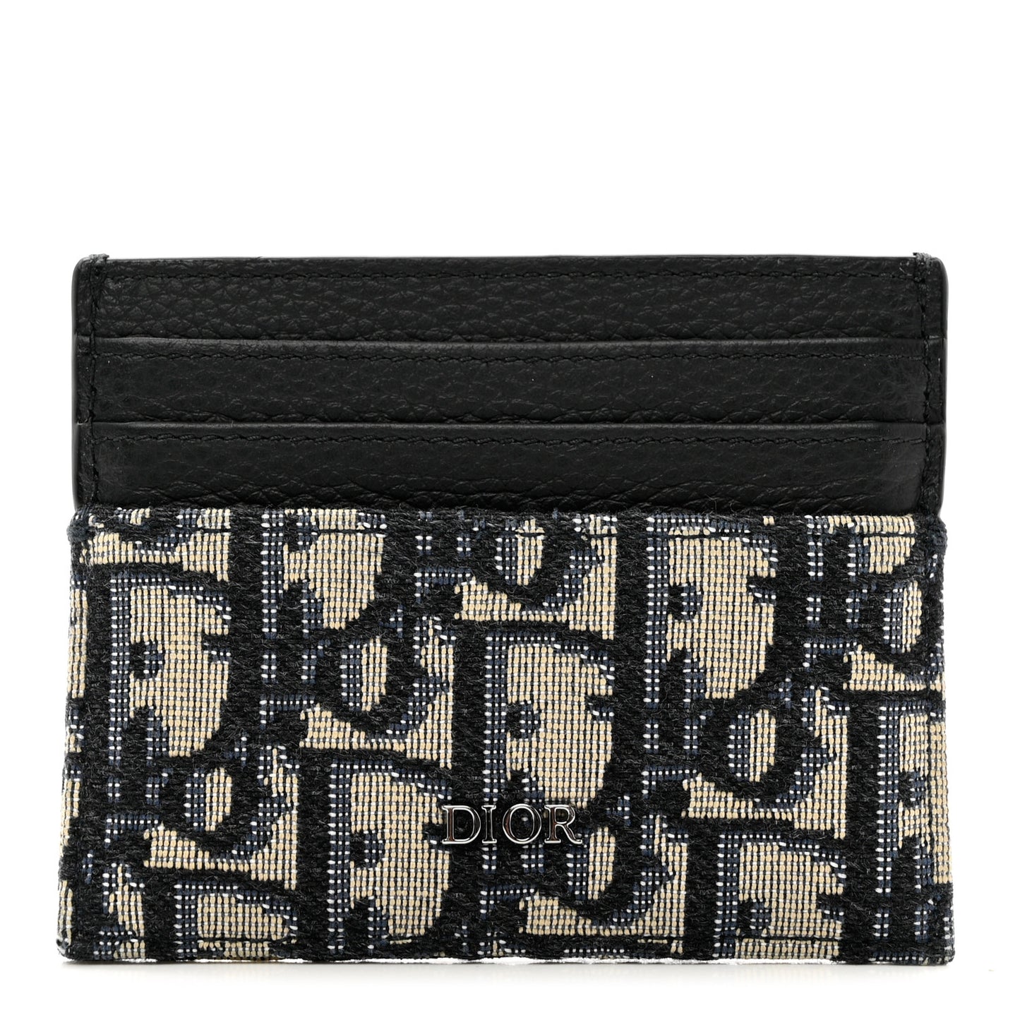 Grained Calfskin Oblique Card Holder Black