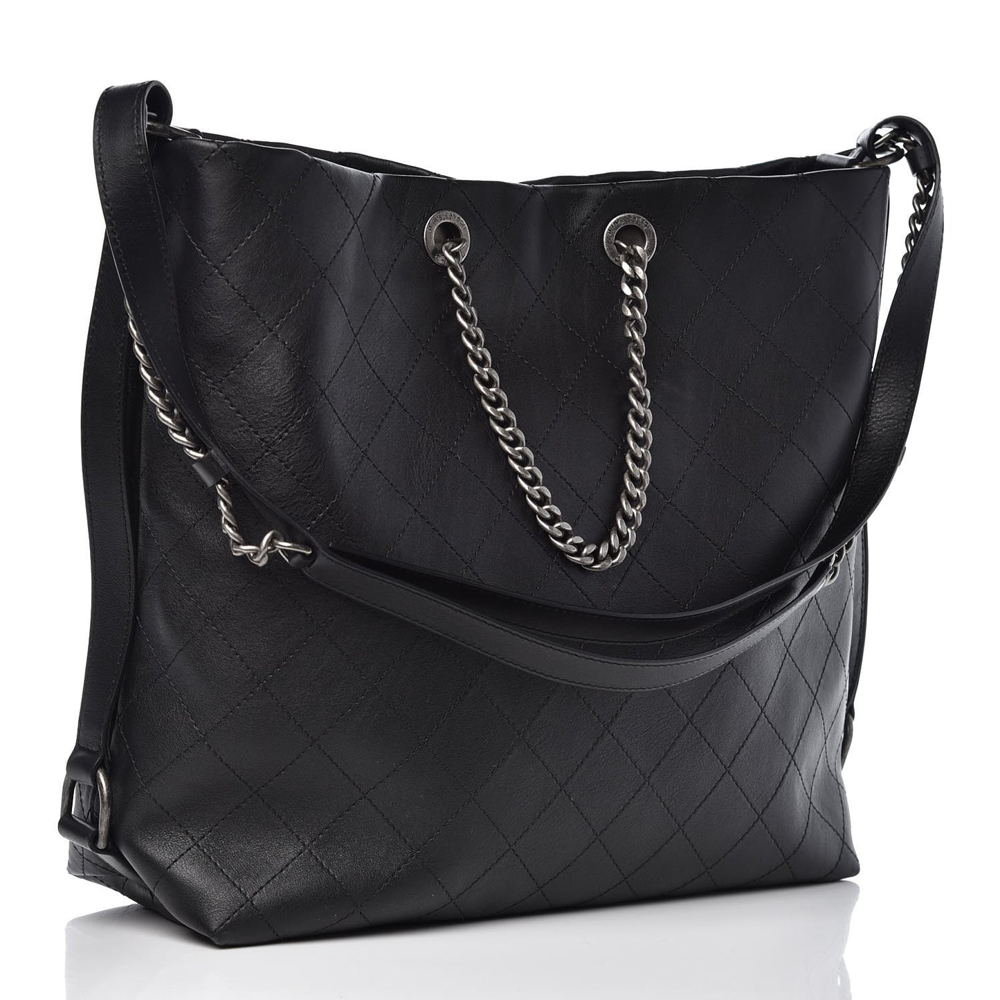 Calfskin Stitched Large Hobo Black