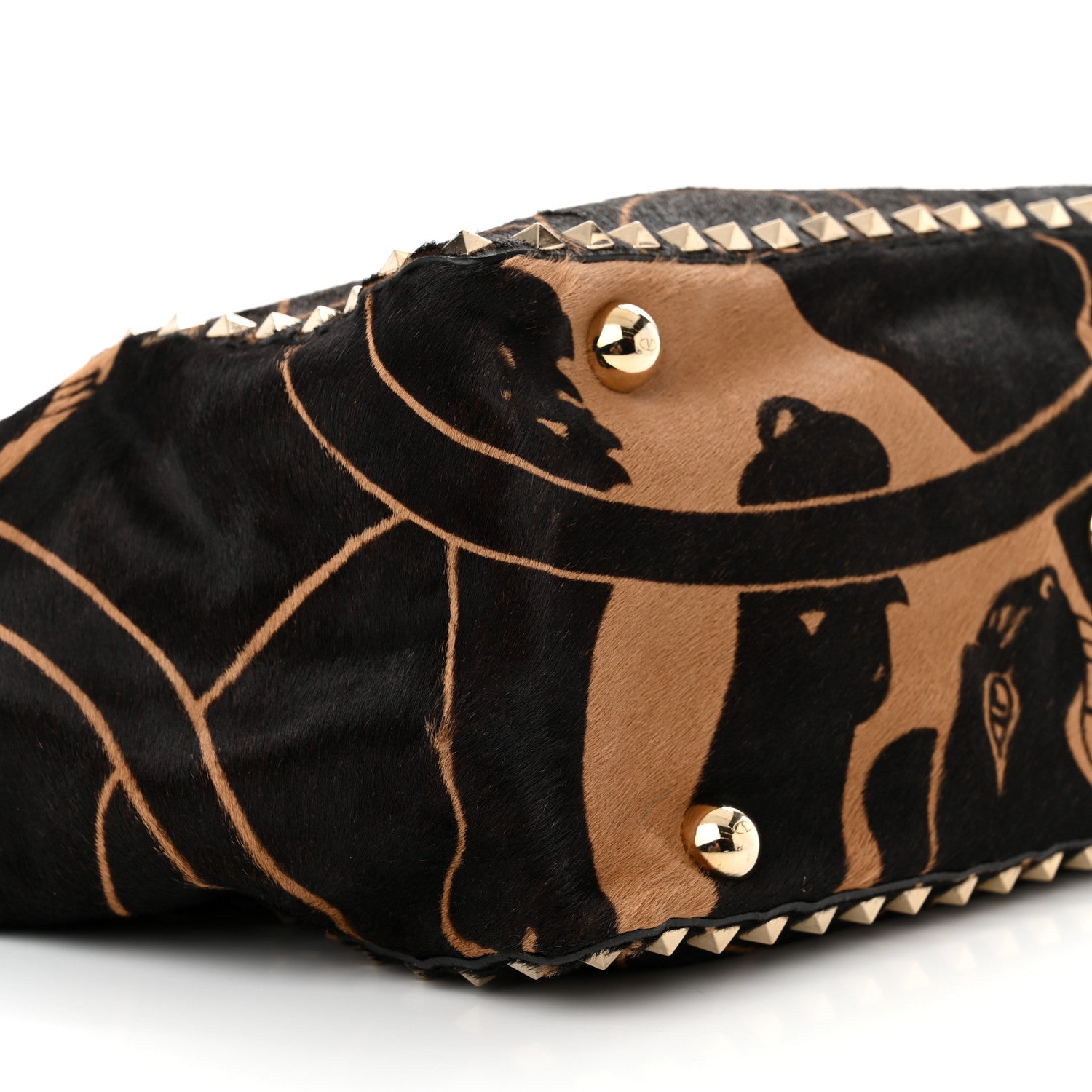 Valentino Garavani Calf Hair Jaguar Print Medium Rockstud Tote Beige Black 9 of 13
