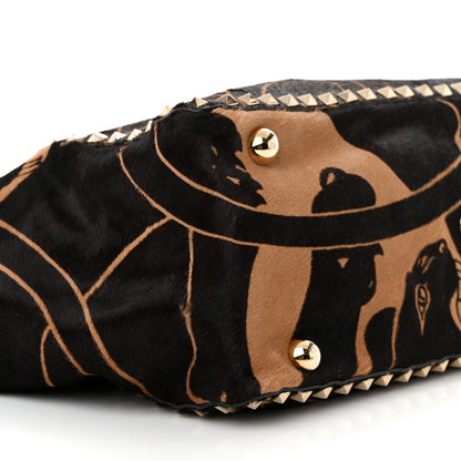 Valentino Garavani Calf Hair Jaguar Print Medium Rockstud Tote Beige Black 9 of 13