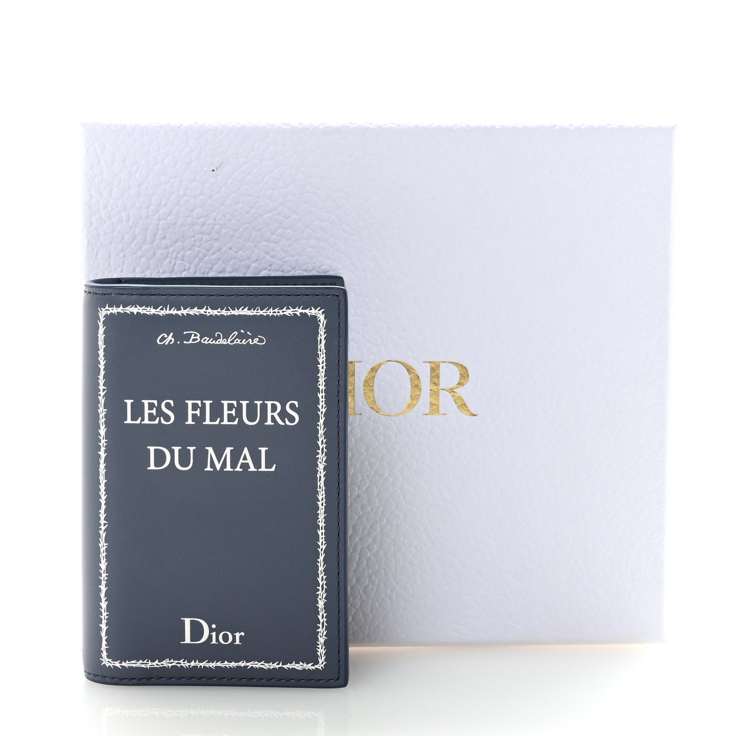 Calfskin Cover Bi-Fold Card Holder Blue White