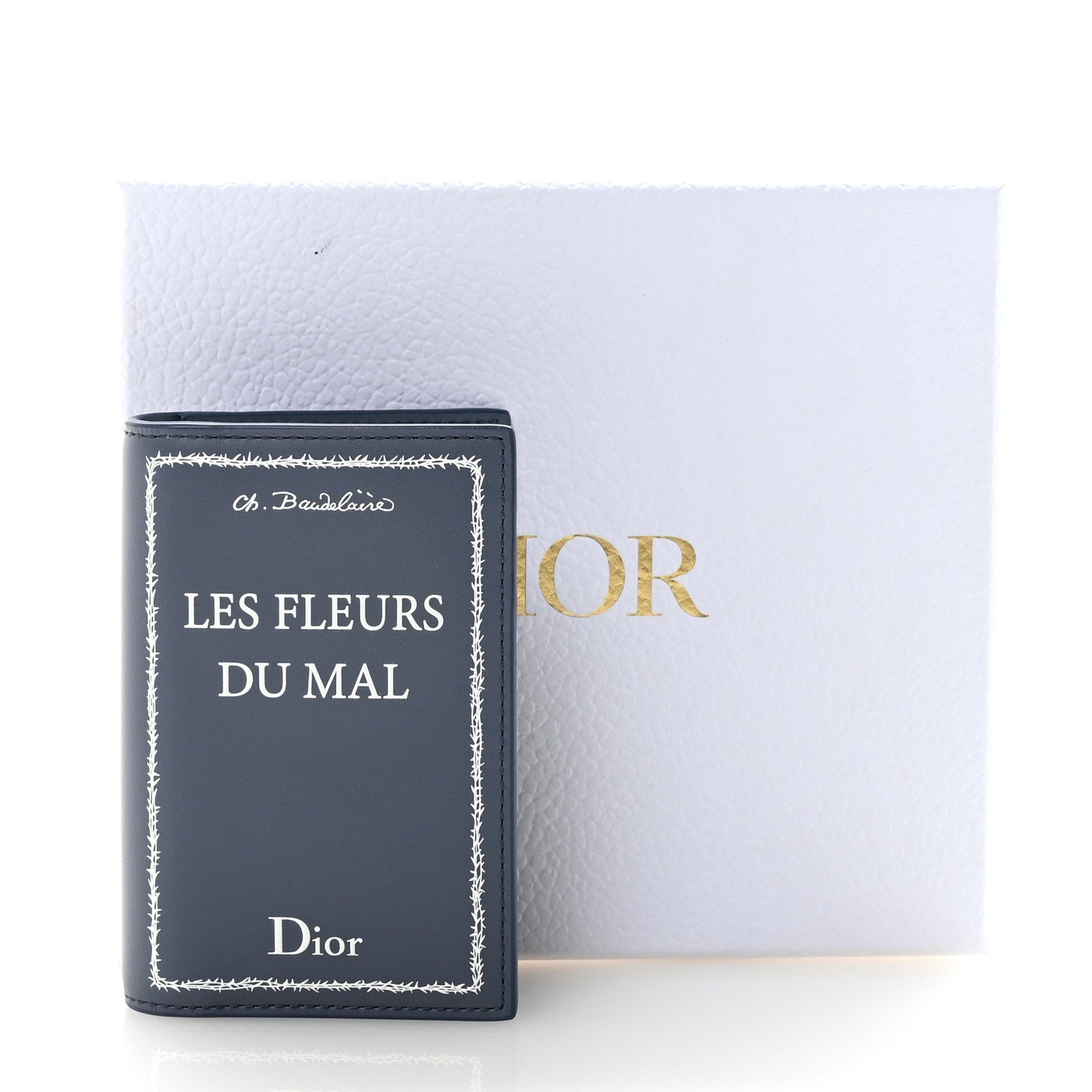 Christian Dior Calfskin Cover Bi-Fold Card Holder Blue White 8 of 8