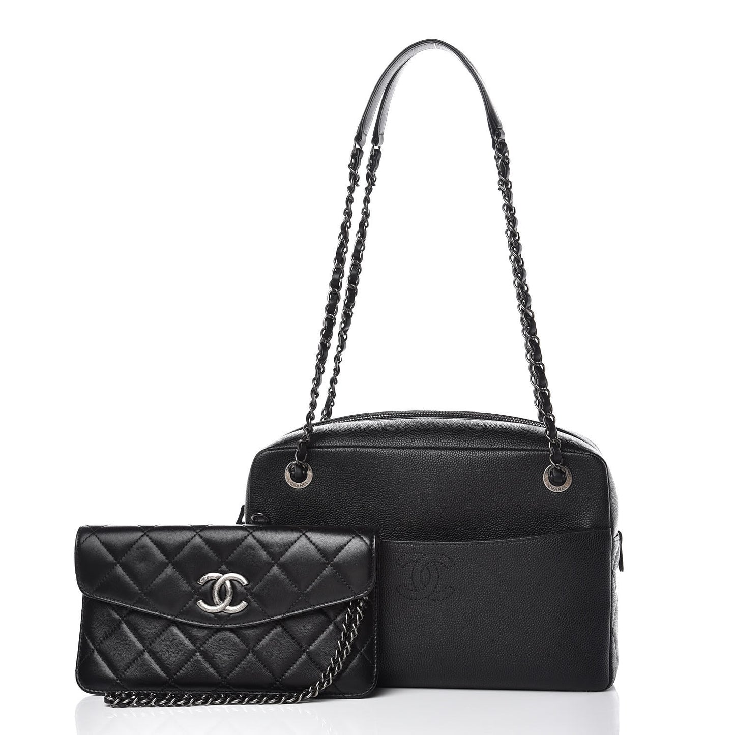 Caviar Lambskin Quilted Coco Break Camera Case Black