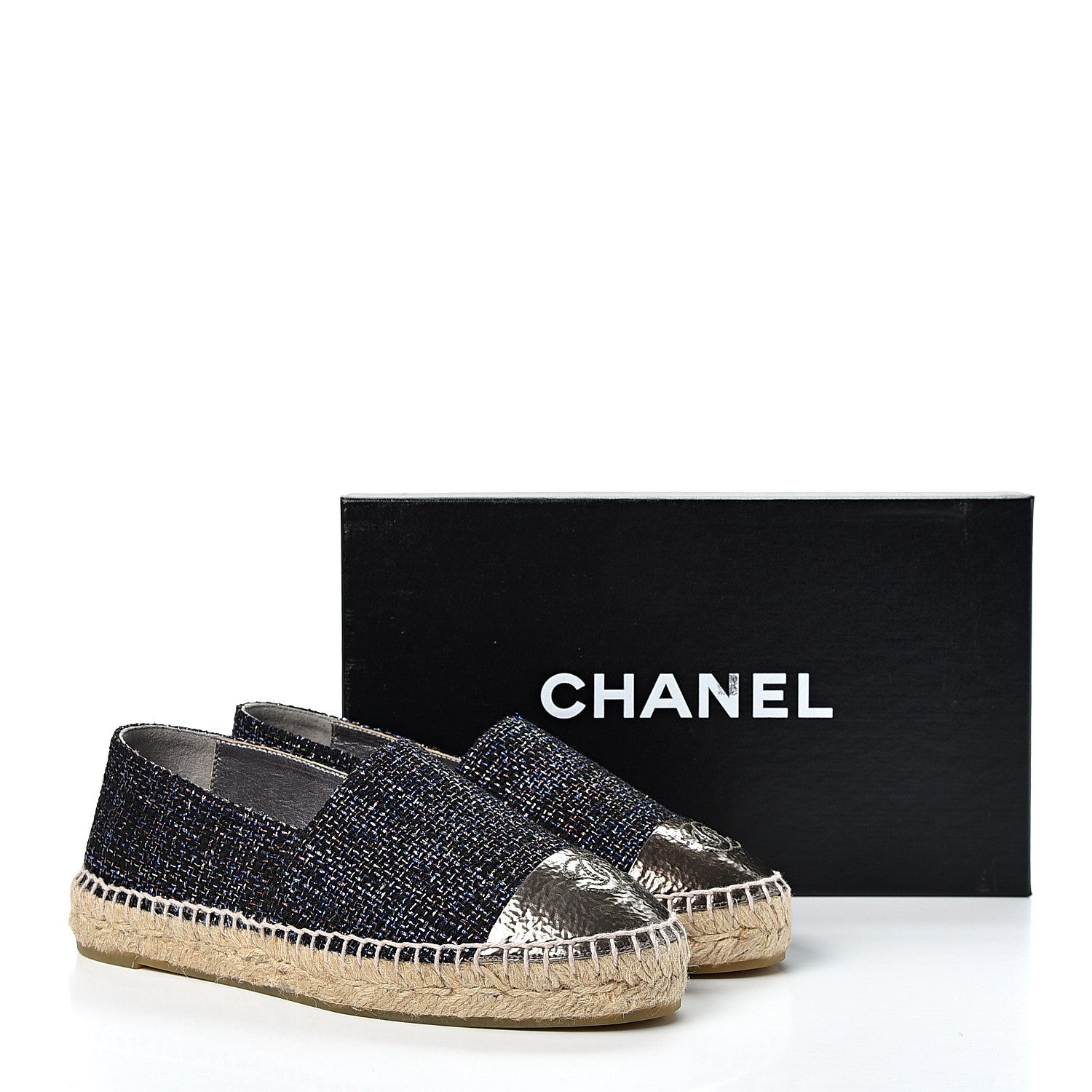 Chanel Tweed Patent Goatskin CC Espadrilles 37 Black Pink Yellow Silver 11 of 11