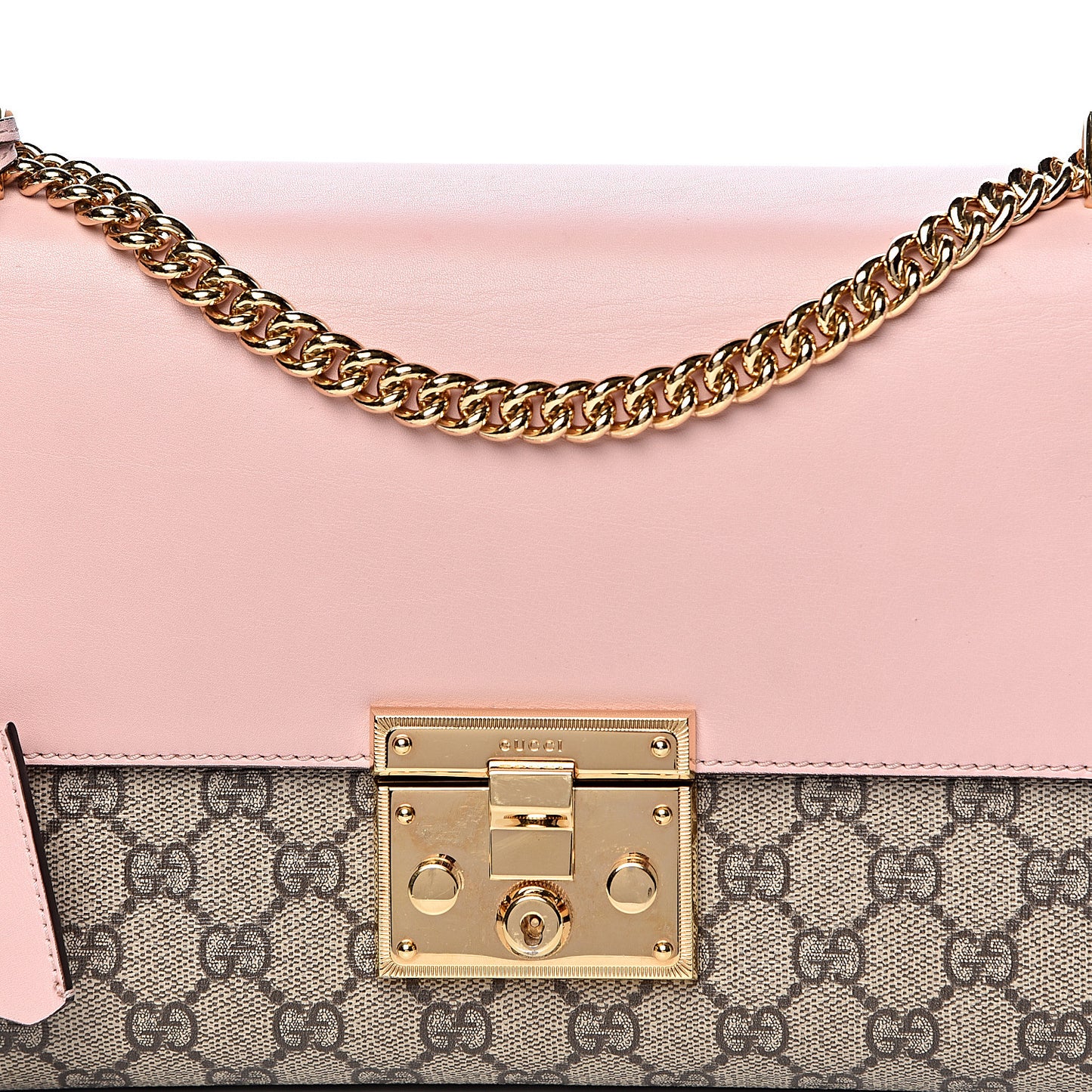 GG Supreme Monogram Calfskin Medium Padlock Shoulder Bag Beige Perfect Pink