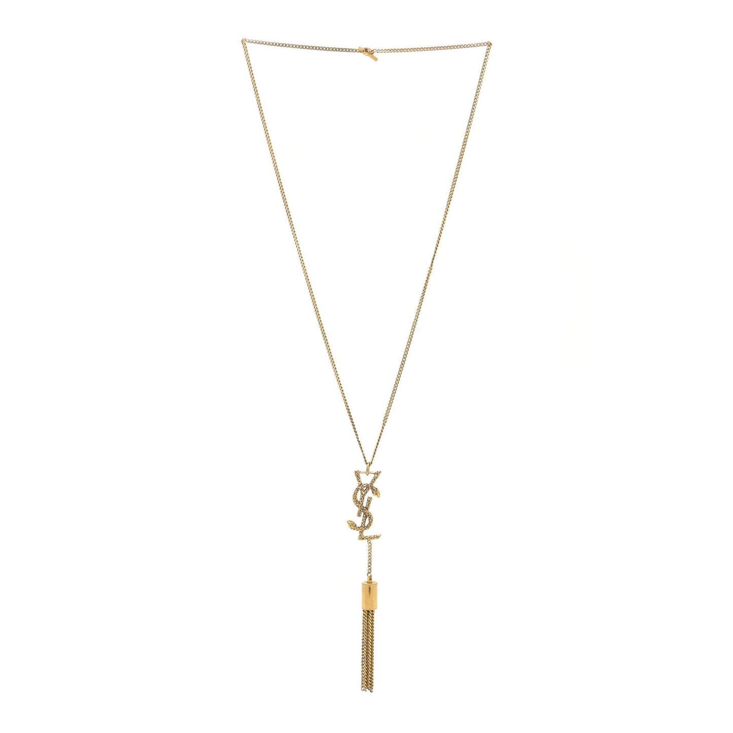 Brass Snake Monogram Tassel Necklace Gold