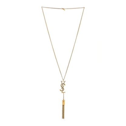 Saint Laurent Brass Snake Monogram Tassel Necklace Gold 3 of 7