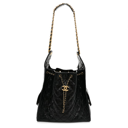 Chanel Shiny Crumpled Calfskin Quilted Medium Chanel 25 Handbag Black 1 of 11