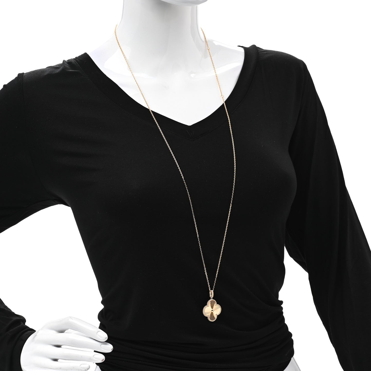 18K Yellow Gold Guilloche Magic Alhambra Long Necklace