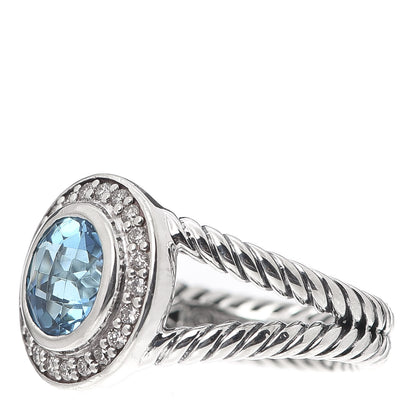 David Yurman Sterling Silver Diamond Blue Topaz 8mm Petite Cerise Ring 52 6 3 of 5