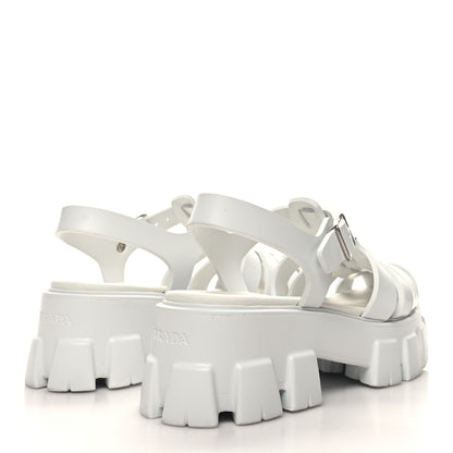 Prada Foam Rubber Metal Triangle Logo Monolith 55mm Cage Sandals 41 White 4 of 9