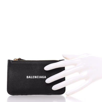 Balenciaga Grained Calfskin Logo Cash Long Coin Card Holder Black White 2 of 10