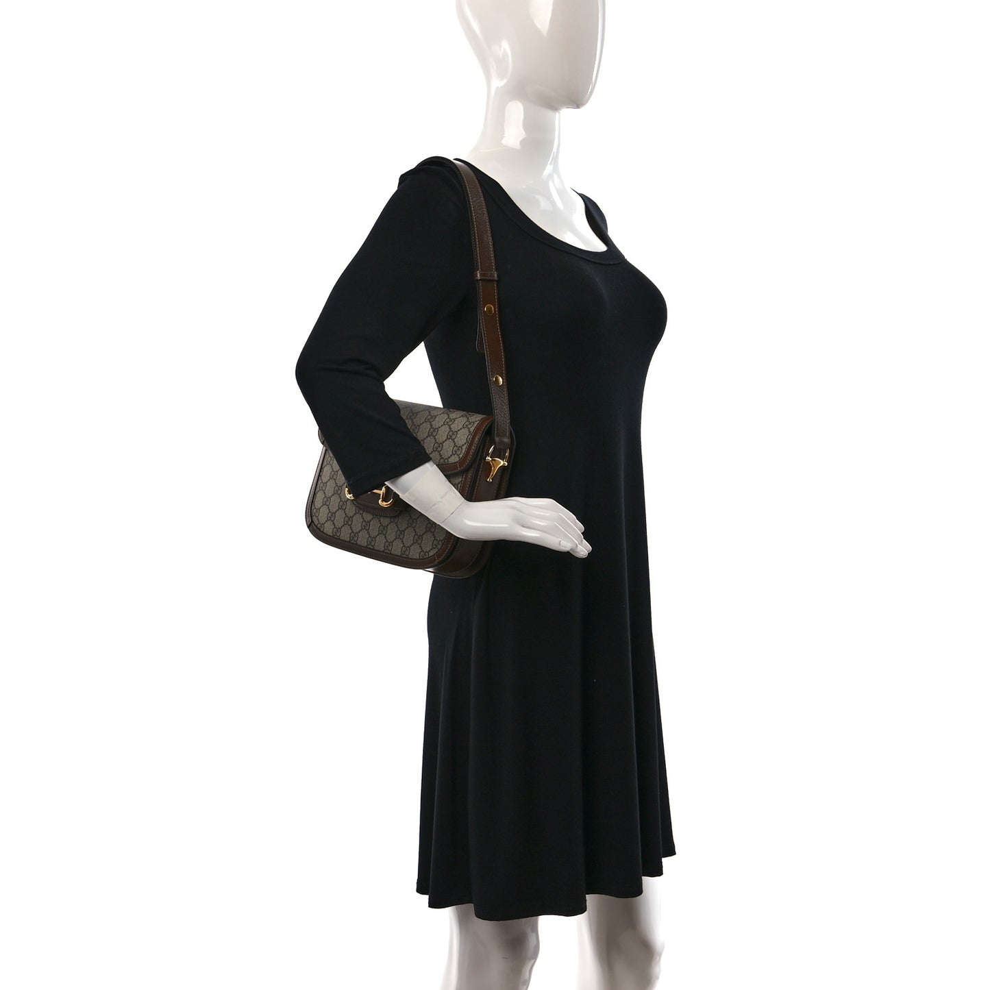 GG Supreme Monogram Horsebit 1955 Shoulder Bag Beige Brown Sugar