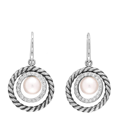 David Yurman Sterling Silver Diamond Pearl Mobile Circle Earrings 1 of 4