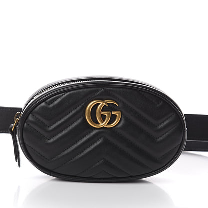 Gucci Calfskin Matelasse GG Marmont Belt Bag 85 34 Black 6 of 8