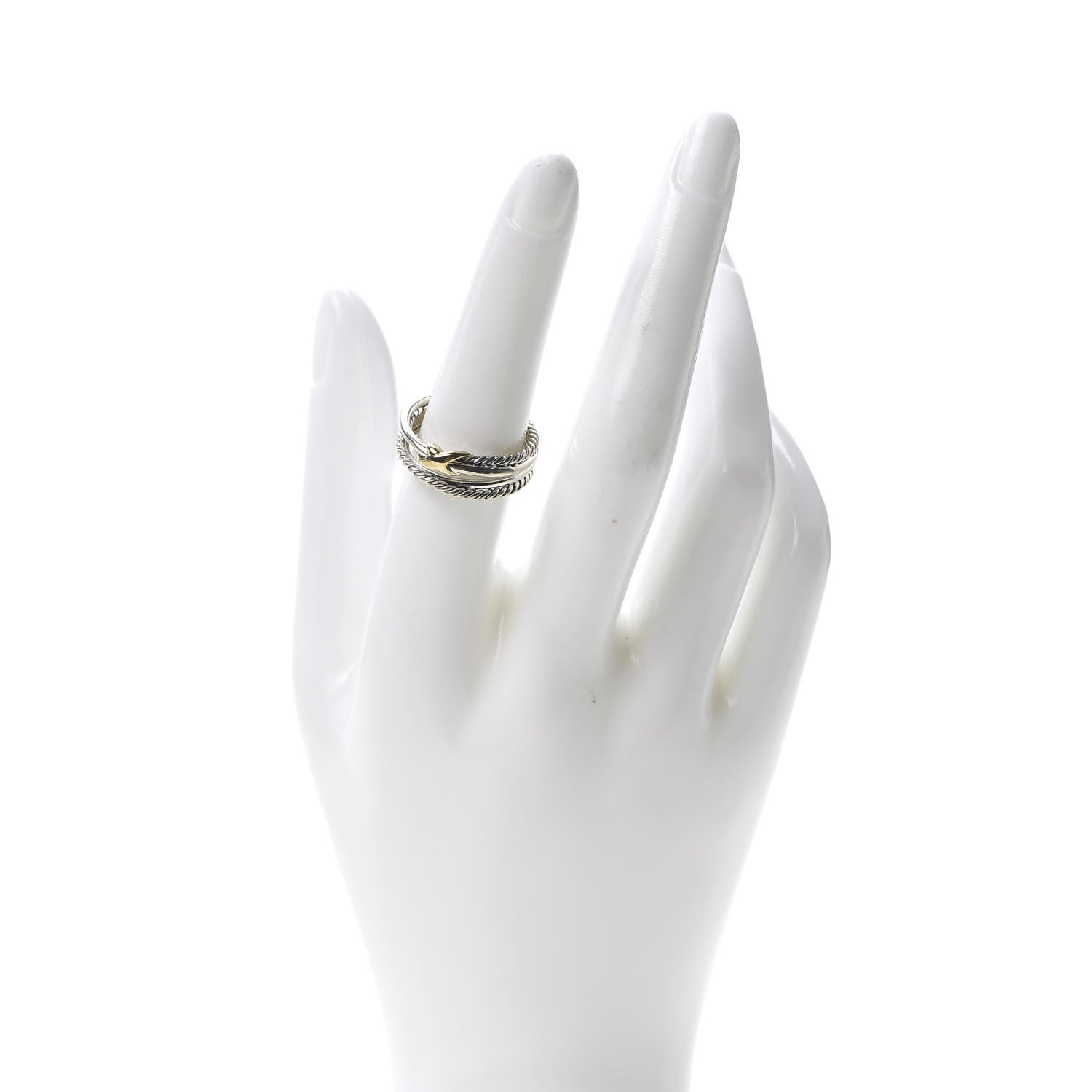David Yurman Sterling Silver 18K Yellow Gold 6mm X Crossover Ring 54 7 2 of 4