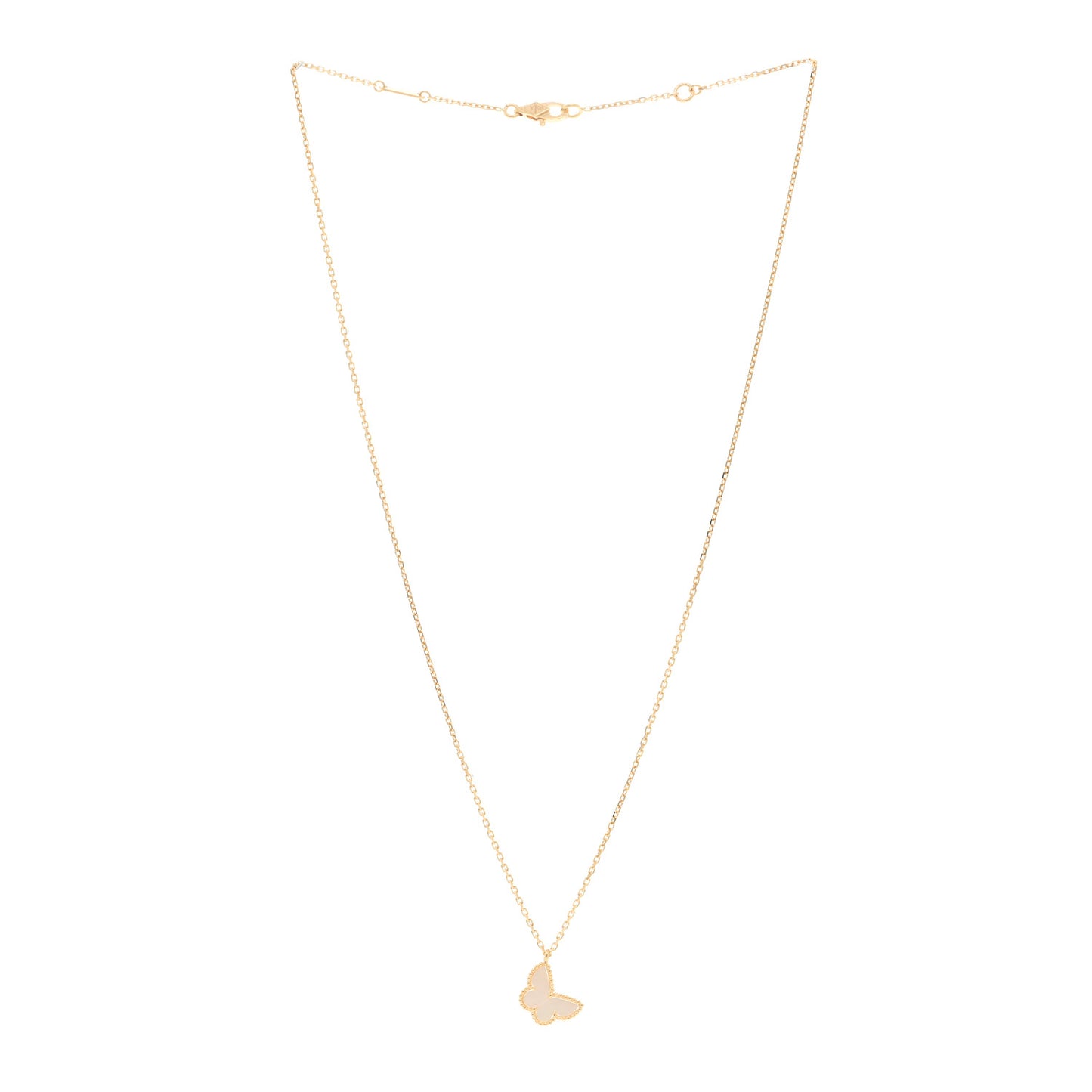 18K Yellow Gold Mother of Pearl Sweet Alhambra Butterfly Pendant Necklace