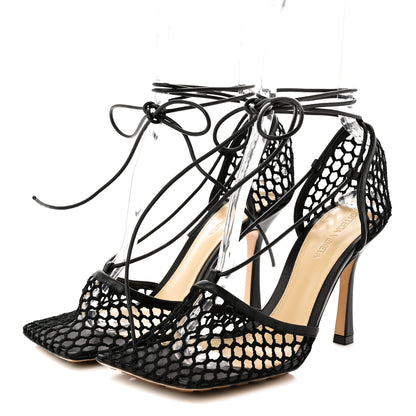 Bottega Veneta Mesh Nappa Stretch Ankle Tie 90mm Sandals 39 Black 3 of 7