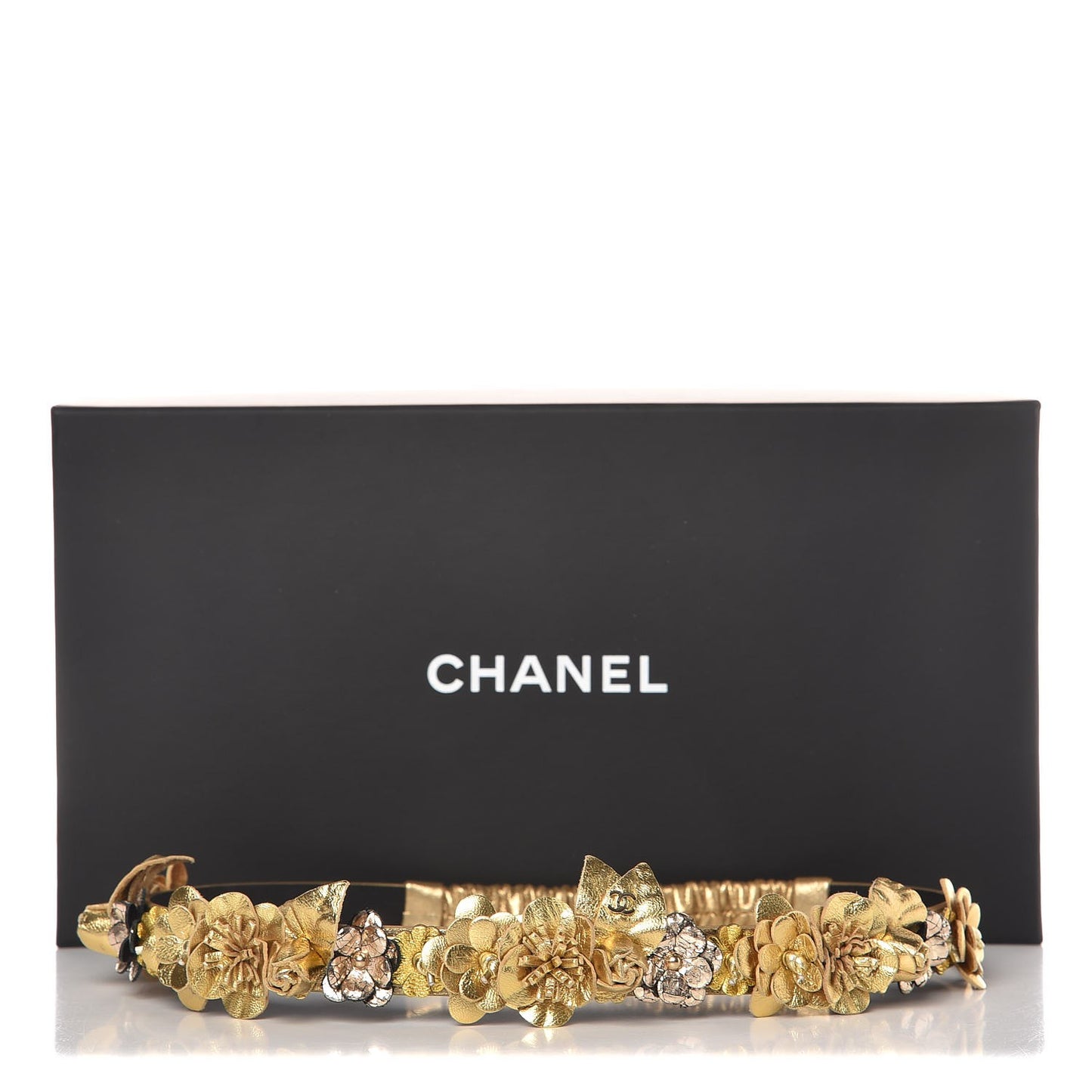 Metallic Calfskin Floral Headband Gold