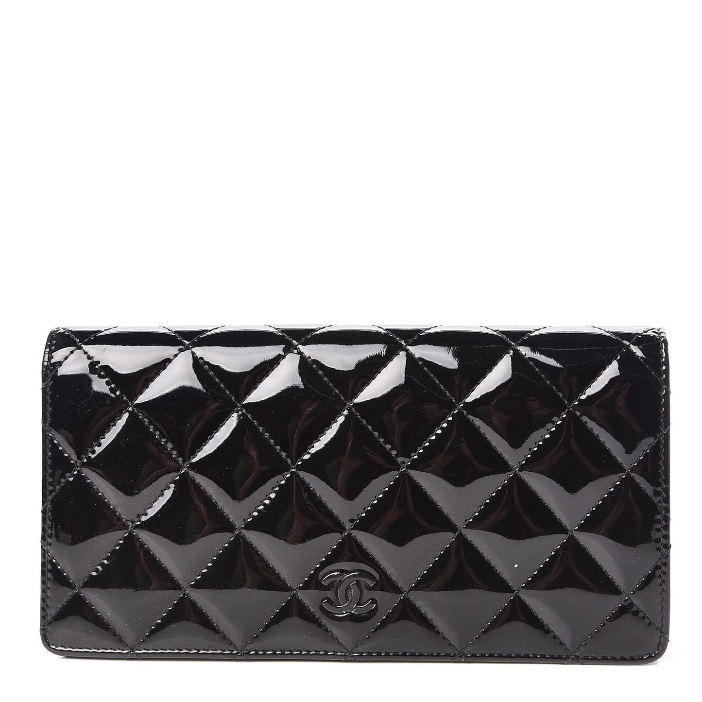 Patent Quilted Yen Wallet Black