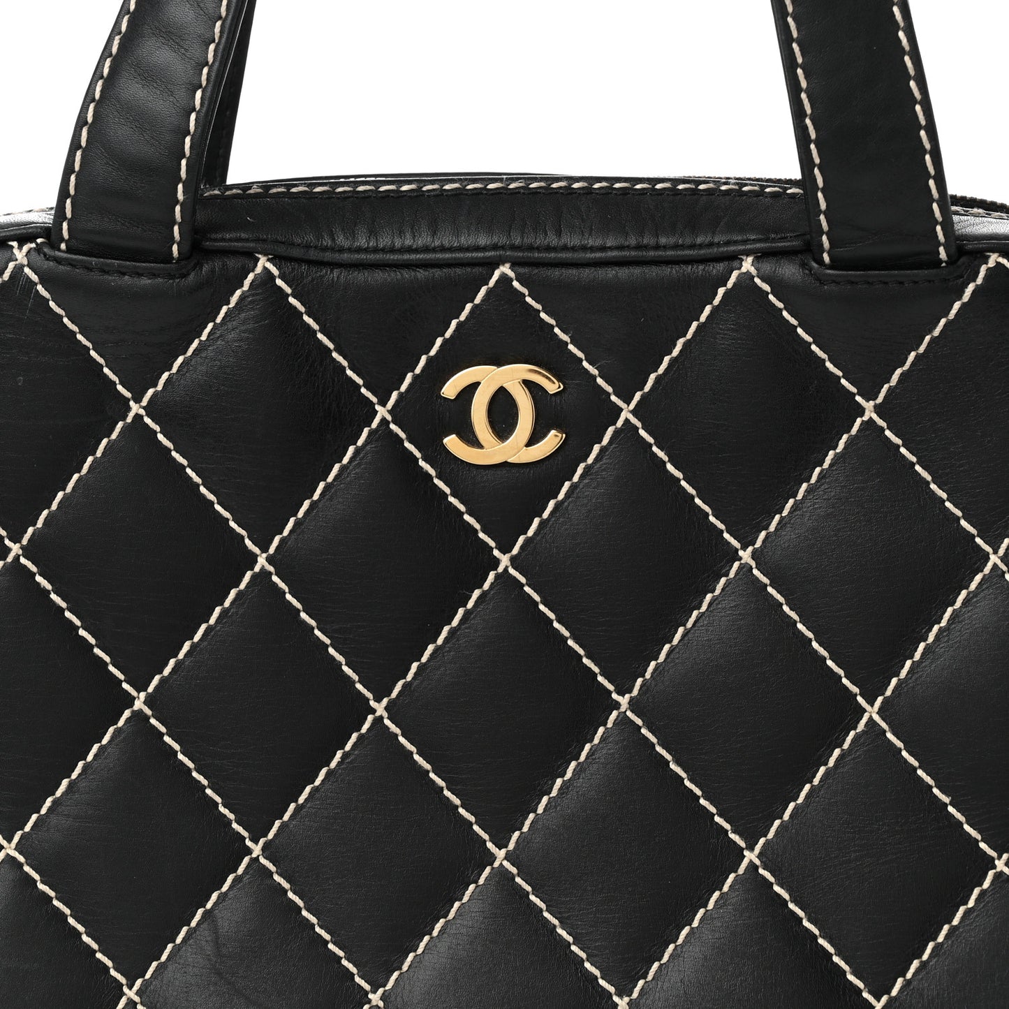 Calfskin Contrast Stitch Surpique Black