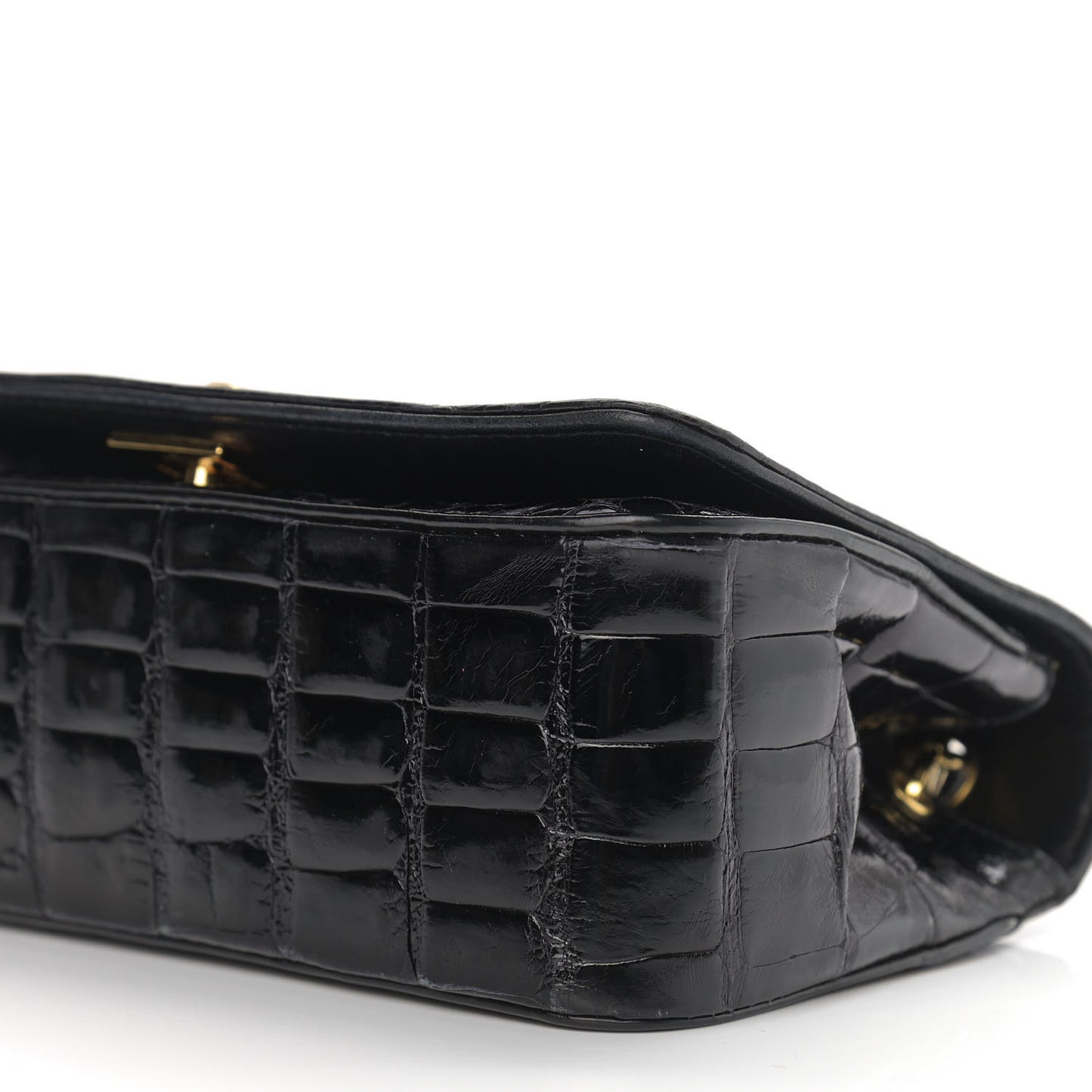 Shiny Crocodile Evening Flap Black