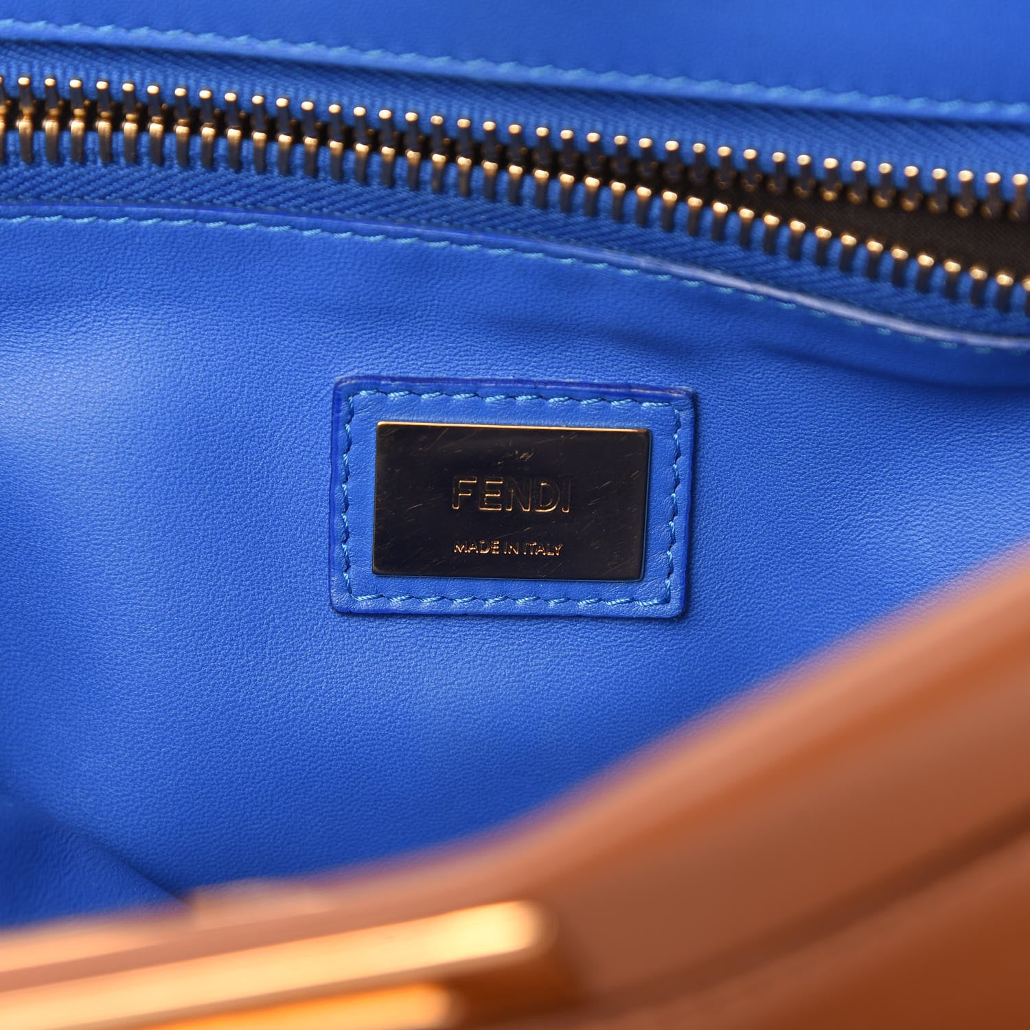 Fendi Vitello Morgan Shiny Nappa Medium Peekaboo Iconic Satchel Cuoio Bluette 8 of 13