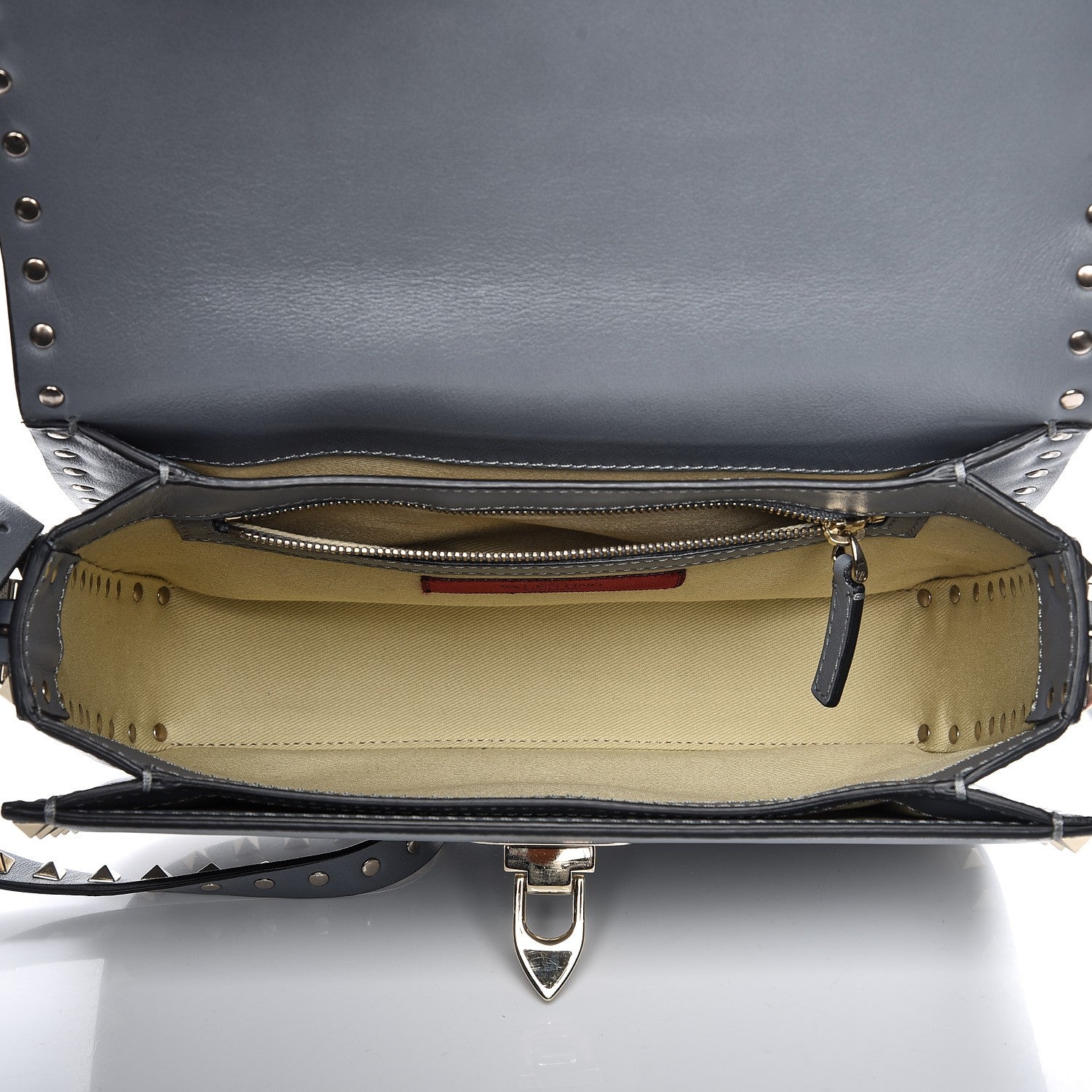Valentino Garavani Vitello Medium Rockstud Flap Saddle Bag Light Stone 5 of 8