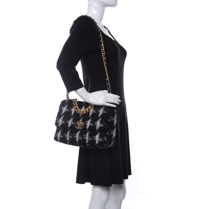 Chanel Tweed Quilted Large Chanel 19 Flap Black White 2 of 10