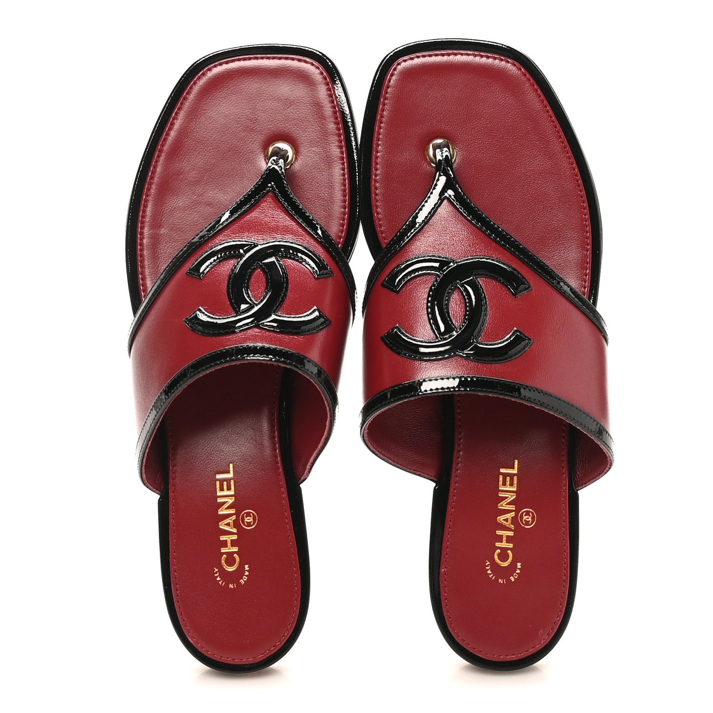 Lambskin Patent Calfskin CC Thong Sandals 37 Burgundy Black