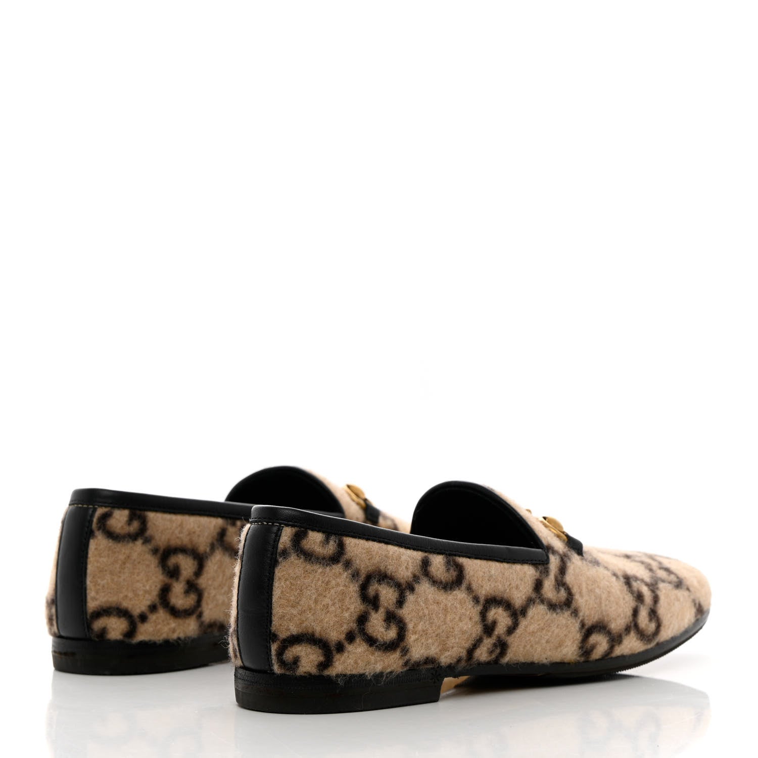 Gucci Covered Wool GG Monogram Womens Jordaan Loafers 36 Beige Ebony Black 4 of 15