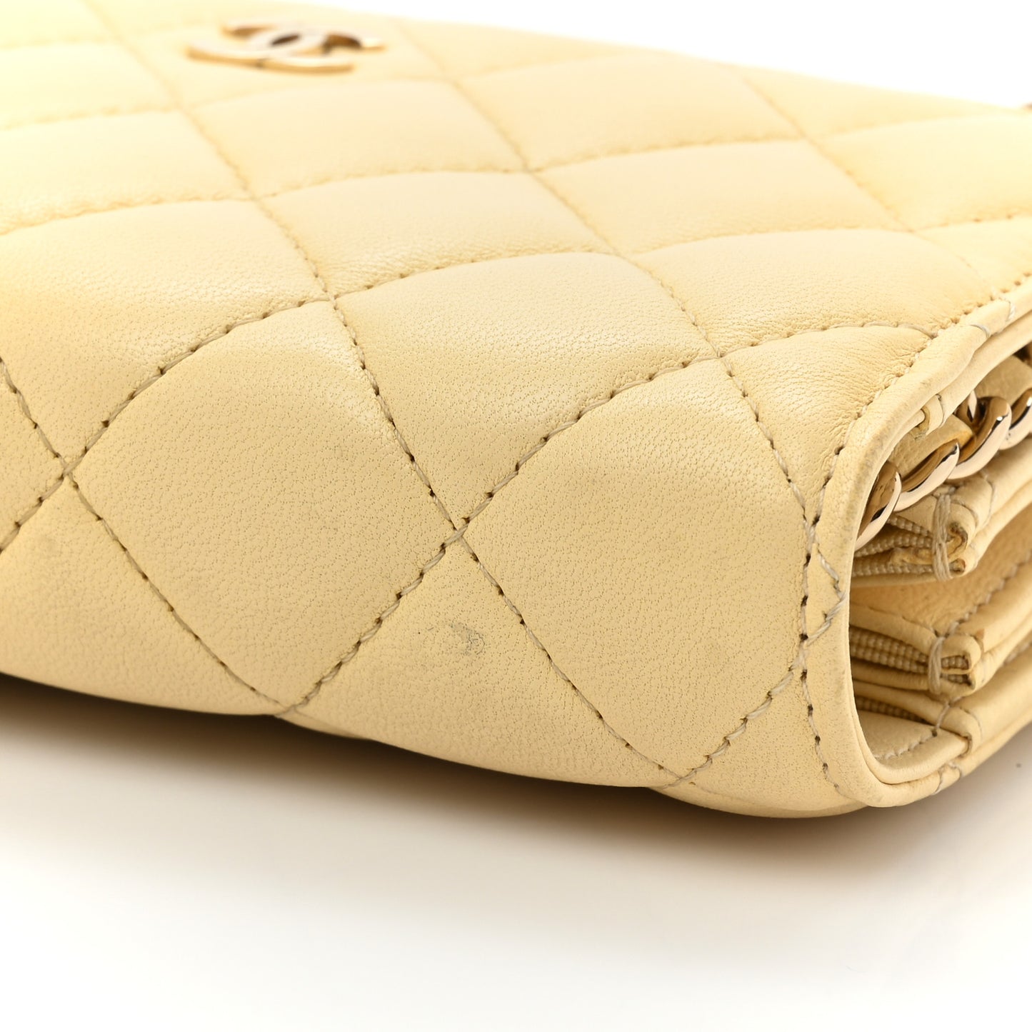 Lambskin Quilted Mini Wallet On Chain WOC Yellow