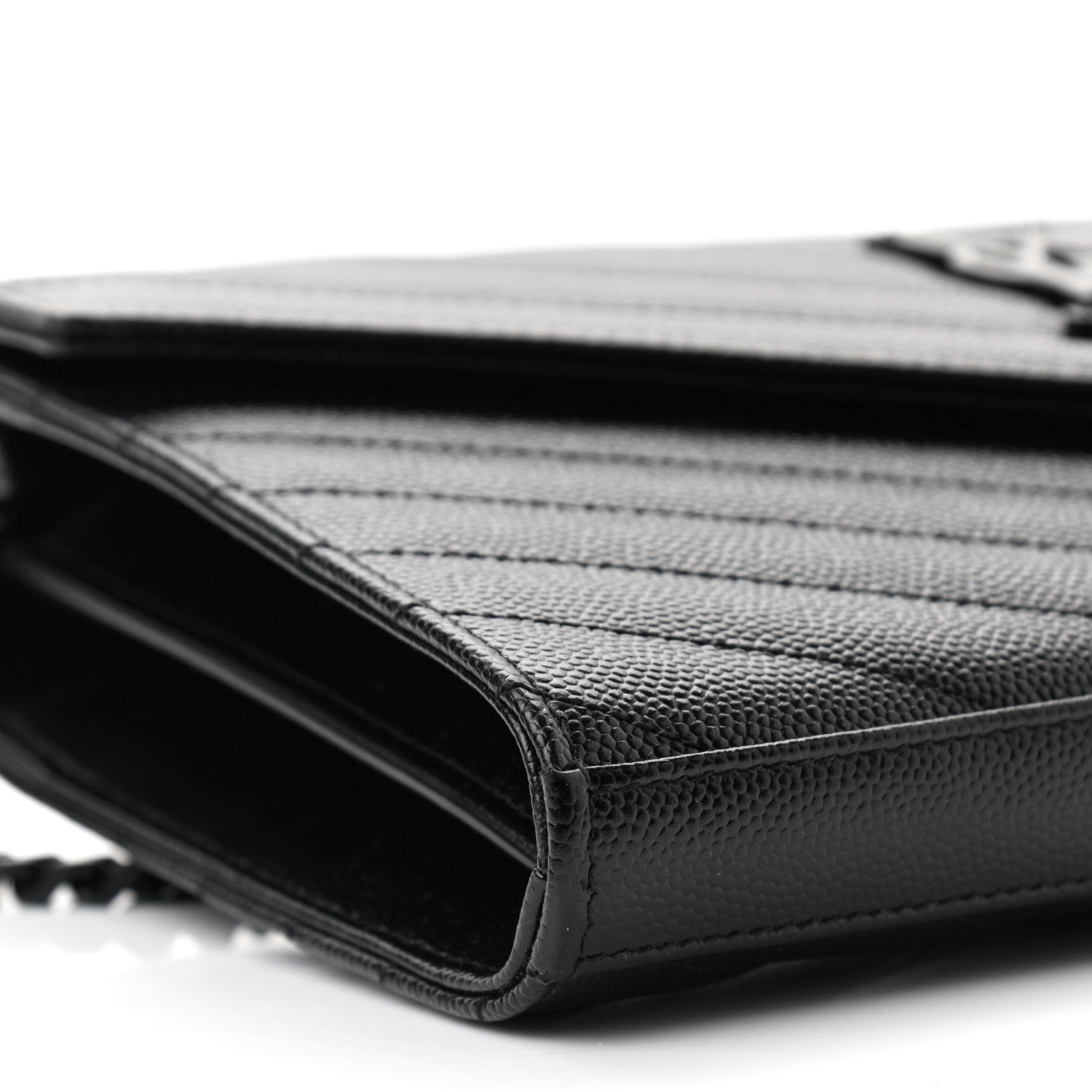 Saint Laurent Grain De Poudre Matelasse Chevron Monogram Chain Wallet Black 8 of 10